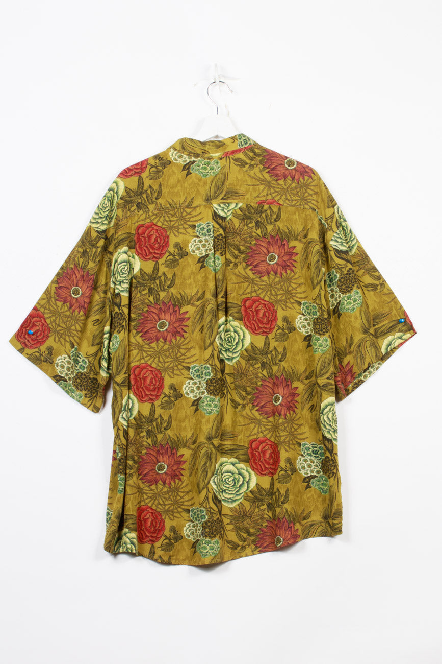 Kurzarmhemd mit Blumenmuster in Bunt, XL