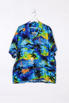 Vintage Kilo Sale Fashion Store Blaues Kurzarmhemd im Hawaii-Look L