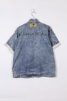Vintage Kilo Sale Fashion Store Denim Kurzarmhemd in Blau mit Weißen Ärmeln S